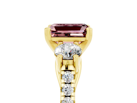 Yellow gold Three-Stone Emerald Cut Morganite Pavé Band with Four-Prong Setting_5