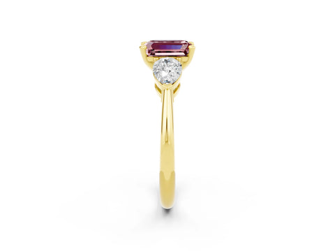 Yellow gold Three-Stone Emerald Cut Morganite Ring with Pear Side Stones and Four-Prong Setting_2