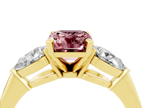 Yellow gold Three-Stone Emerald Cut Morganite Ring with Pear Side Stones and Four-Prong Setting_4