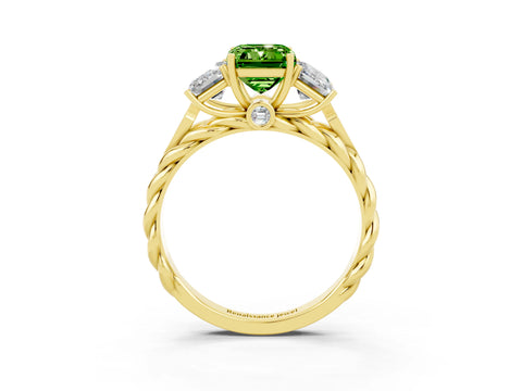 Yellow gold Three-Stone Emerald Cut Peridot Braided Band Ring with Four-Prong Setting_39