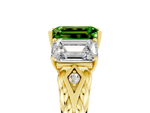 Yellow gold Three-Stone Emerald Cut Peridot Braided Band Ring with Four-Prong Setting_41
