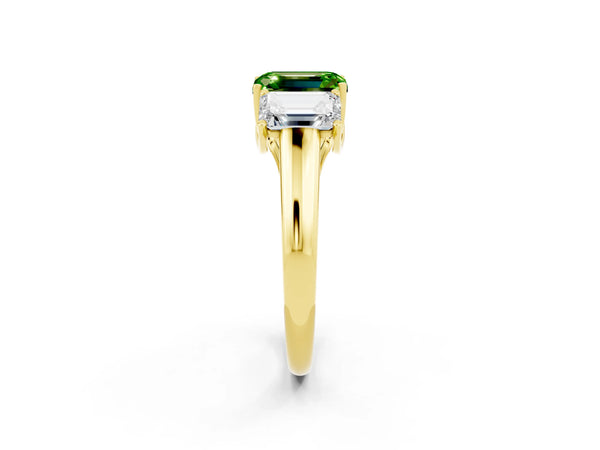 Yellow gold Three-Stone Emerald Cut Peridot Engagement Ring with Prong Setting