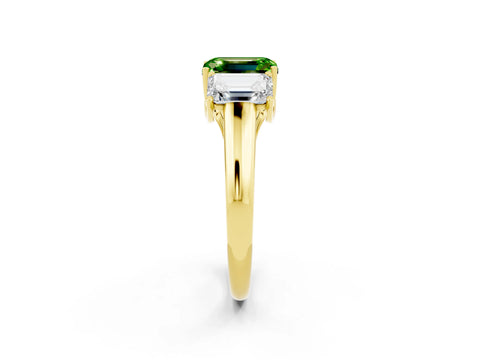 Yellow gold Three-Stone Emerald Cut Peridot Engagement Ring with Prong Setting_2