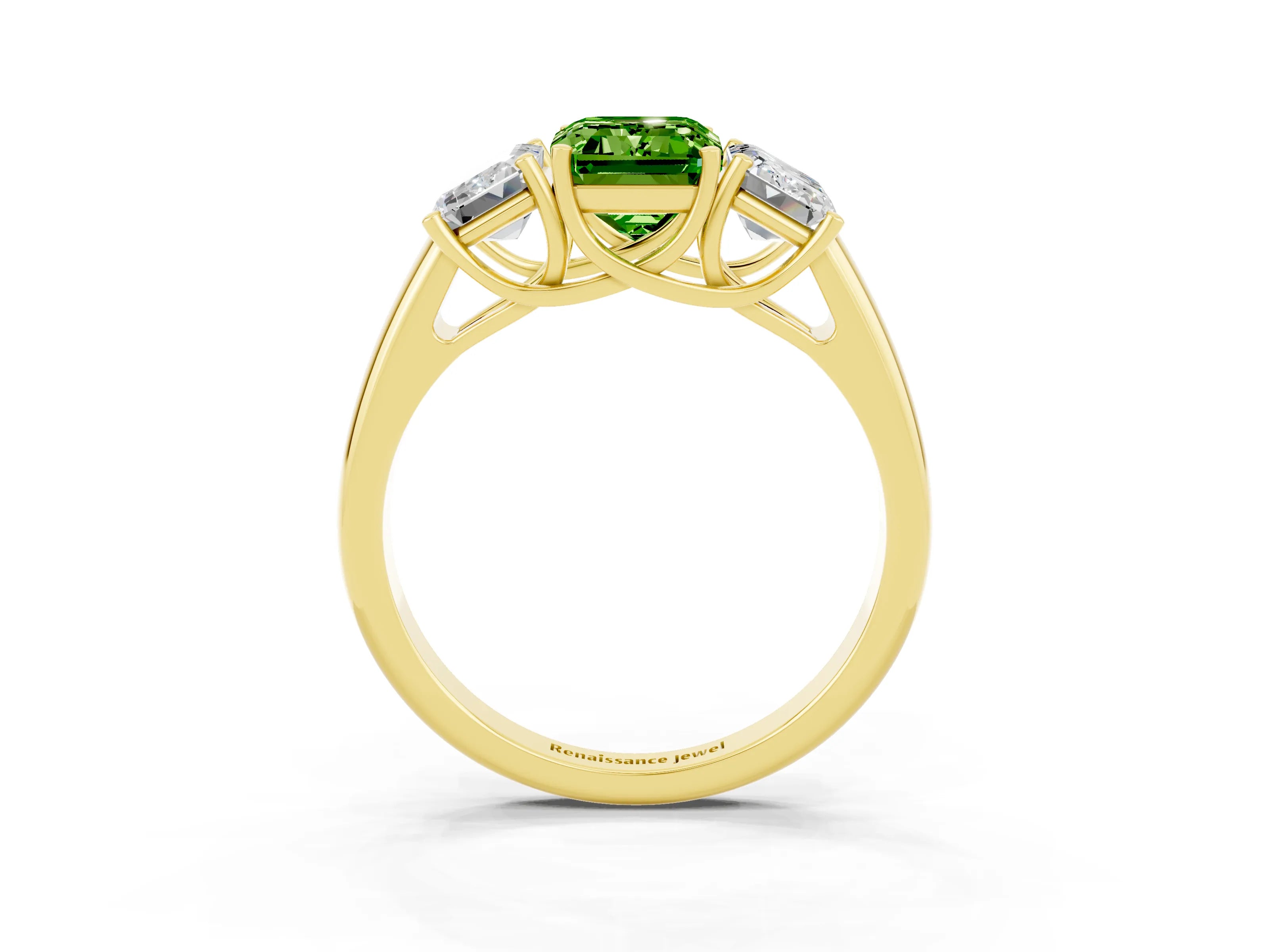 Yellow gold Three-Stone Emerald Cut Peridot Engagement Ring with Prong Setting_3