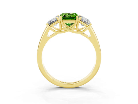 Yellow gold Three-Stone Emerald Cut Peridot Engagement Ring with Prong Setting_3