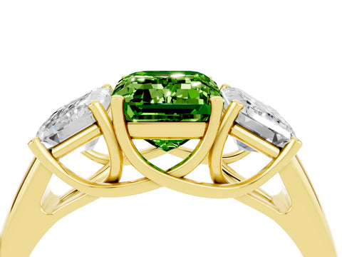 Yellow gold Three-Stone Emerald Cut Peridot Engagement Ring with Prong Setting_4