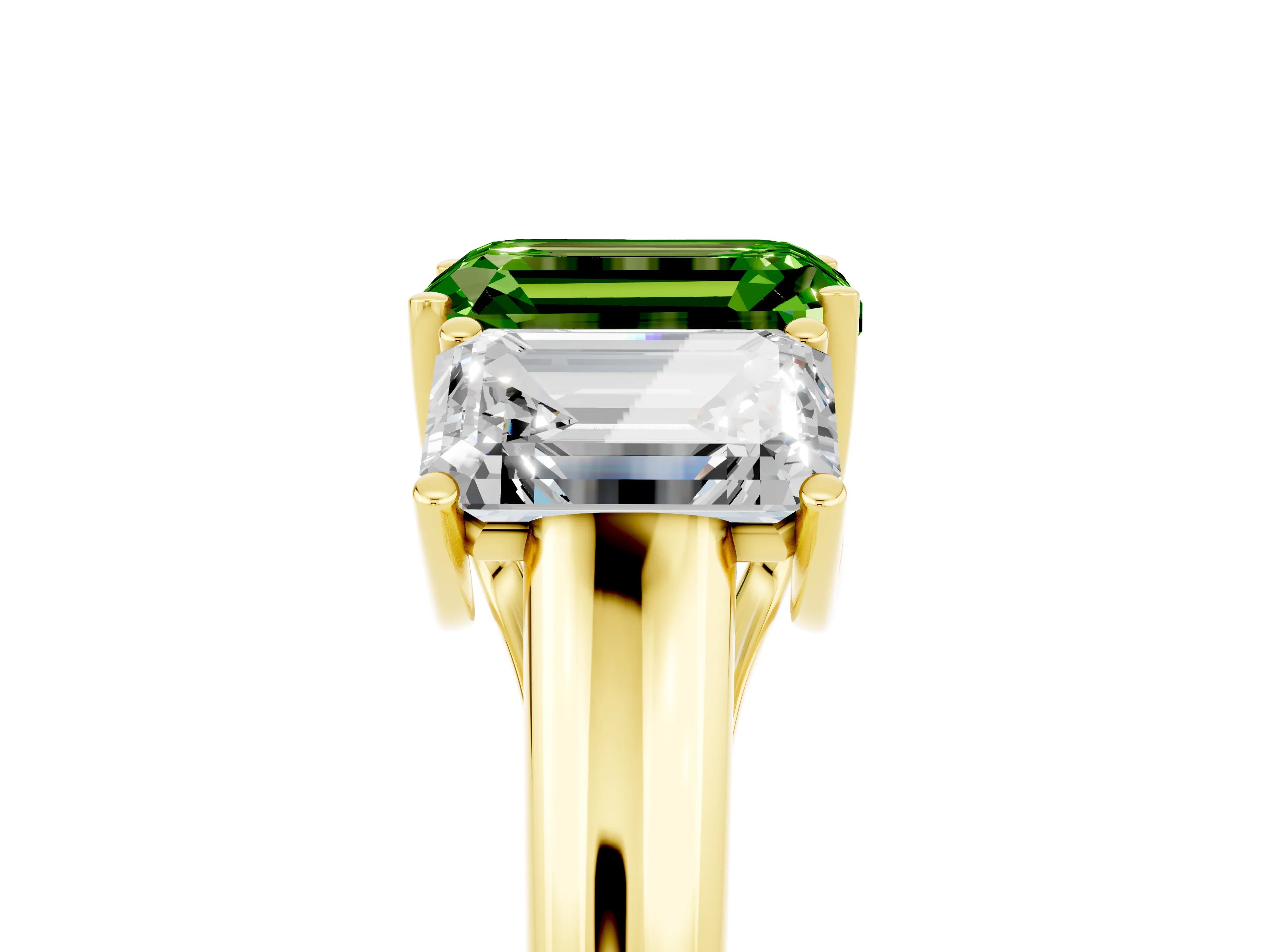 Yellow gold Three-Stone Emerald Cut Peridot Engagement Ring with Prong Setting_5