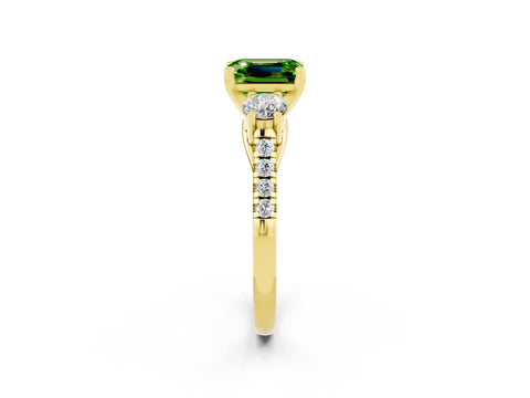 Yellow gold Three-Stone Emerald Cut Peridot Pavé Band with Four-Prong Setting_2