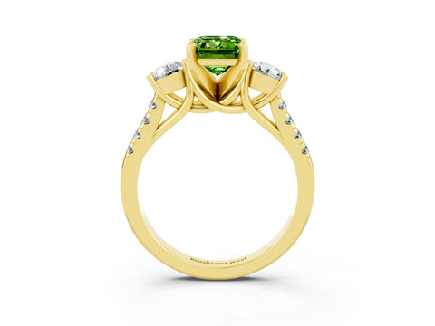 Yellow gold Three-Stone Emerald Cut Peridot Pavé Band with Four-Prong Setting_3