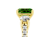 Yellow gold Three-Stone Emerald Cut Peridot Pavé Band with Four-Prong Setting_5