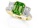 Yellow gold Three-Stone Emerald Cut Peridot Ring with Pavé Band and Prong Setting_13