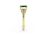 Yellow gold Three-Stone Emerald Cut Peridot Ring with Pavé Band and Prong Setting_14