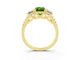 Yellow gold Three-Stone Emerald Cut Peridot Ring with Pavé Band and Prong Setting_15