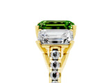 Yellow gold Three-Stone Emerald Cut Peridot Ring with Pavé Band and Prong Setting_17