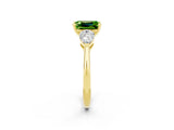 Yellow gold Three-Stone Emerald Cut Peridot Ring with Pear Side Stones and Four-Prong Setting_2