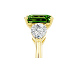 Yellow gold Three-Stone Emerald Cut Peridot Ring with Pear Side Stones and Four-Prong Setting_5