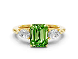 Yellow gold Three-Stone Emerald Cut Peridot Ring with Pear  Side Stones in Four-Prong Setting_12