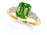 Yellow gold Three-Stone Emerald Cut Peridot Ring with Pear  Side Stones in Four-Prong Setting_13