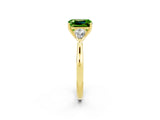 Yellow gold Three-Stone Emerald Cut Peridot Ring with Pear  Side Stones in Four-Prong Setting_14