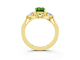 Yellow gold Three-Stone Emerald Cut Peridot Ring with Pear  Side Stones in Four-Prong Setting_15