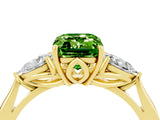 Yellow gold Three-Stone Emerald Cut Peridot Ring with Pear  Side Stones in Four-Prong Setting_16