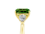 Yellow gold Three-Stone Emerald Cut Peridot Ring with Pear  Side Stones in Four-Prong Setting_17