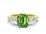 Yellow gold Three-Stone Emerald Cut Peridot Ring with Pear  Side Stones in Four-Prong Setting_36