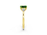 Yellow gold Three-Stone Emerald Cut Peridot Ring with Pear  Side Stones in Four-Prong Setting_38