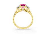 Yellow gold Three-Stone Emerald Cut Pink Sapphire Braided Band Ring with Four-Prong Setting_63