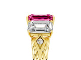 Yellow gold Three-Stone Emerald Cut Pink Sapphire Braided Band Ring with Four-Prong Setting_65