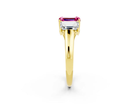 Yellow gold Three-Stone Emerald Cut Pink Sapphire Engagement Ring with Prong Setting_38