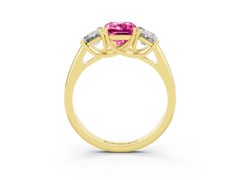 Yellow gold Three-Stone Emerald Cut Pink Sapphire Engagement Ring with Prong Setting_39