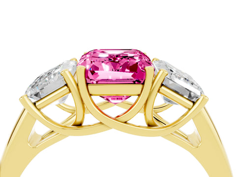 Yellow gold Three-Stone Emerald Cut Pink Sapphire Engagement Ring with Prong Setting_40