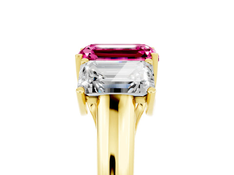 Yellow gold Three-Stone Emerald Cut Pink Sapphire Engagement Ring with Prong Setting_41