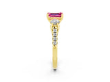 Yellow gold Three-Stone Emerald Cut Pink Sapphire Pavé Band with Four-Prong Setting_26