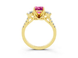 Yellow gold Three-Stone Emerald Cut Pink Sapphire Pavé Band with Four-Prong Setting_27