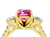 Yellow gold Three-Stone Emerald Cut Pink Sapphire Pavé Band with Four-Prong Setting_28