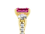 Yellow gold Three-Stone Emerald Cut Pink Sapphire Pavé Band with Four-Prong Setting_29