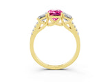Yellow gold Three-Stone Emerald Cut Pink Sapphire Ring with Pavé Band and Prong Setting_39