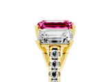 Yellow gold Three-Stone Emerald Cut Pink Sapphire Ring with Pavé Band and Prong Setting_41