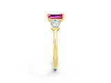 Yellow gold Three-Stone Emerald Cut Pink Sapphire Ring with Pear Side Stones and Four-Prong Setting_38