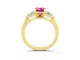 Yellow gold Three-Stone Emerald Cut Pink Sapphire Ring with Pear Side Stones and Four-Prong Setting_39