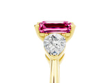 Yellow gold Three-Stone Emerald Cut Pink Sapphire Ring with Pear Side Stones and Four-Prong Setting_41
