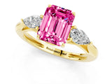Yellow gold Three-Stone Emerald Cut Pink Sapphire Ring with Pear  Side Stones in Four-Prong Setting_13