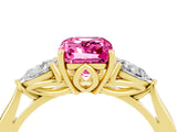 Yellow gold Three-Stone Emerald Cut Pink Sapphire Ring with Pear  Side Stones in Four-Prong Setting_16