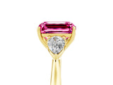 Yellow gold Three-Stone Emerald Cut Pink Sapphire Ring with Pear  Side Stones in Four-Prong Setting_17