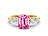 Yellow gold Three-Stone Emerald Cut Pink Sapphire Ring with Pear  Side Stones in Four-Prong Setting_36