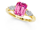Yellow gold Three-Stone Emerald Cut Pink Sapphire Ring with Pear  Side Stones in Four-Prong Setting_37