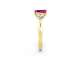 Yellow gold Three-Stone Emerald Cut Pink Sapphire Ring with Pear  Side Stones in Four-Prong Setting_38