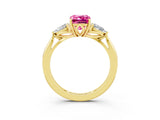 Yellow gold Three-Stone Emerald Cut Pink Sapphire Ring with Pear  Side Stones in Four-Prong Setting_39